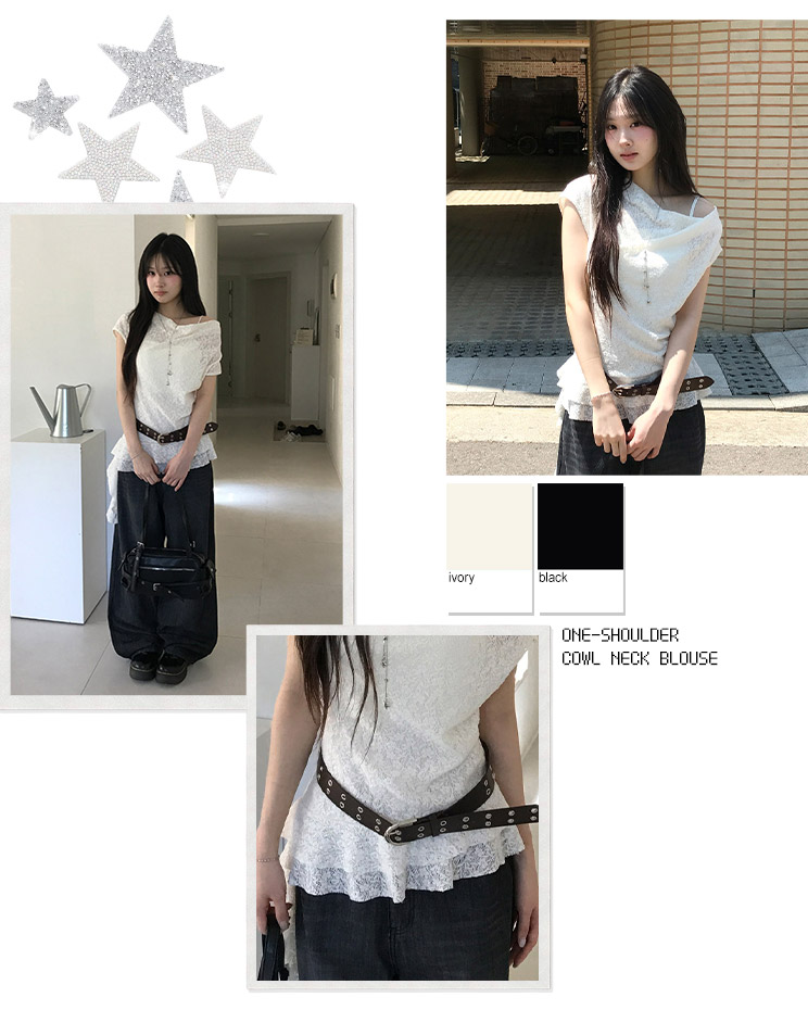 원숄더언발카울넥블라우스